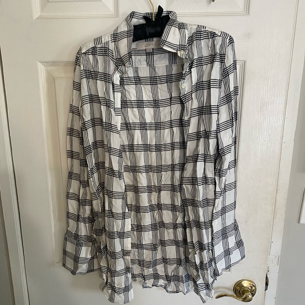Loft black and white plaid shirt